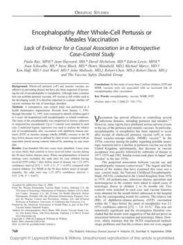 Encephalopathy After Whole-Cell Pertussis Or Measles Vaccination