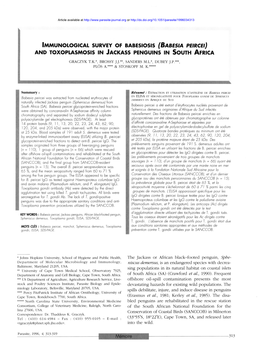 Immunological Survey of Babesiosis \(Babesia Peircei\)