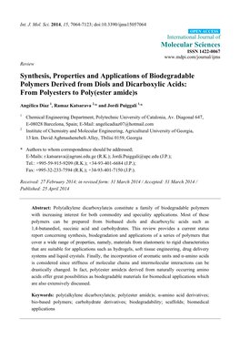 Synthesis, Properties and Applications of Biodegradable Polymers Derived from Diols and Dicarboxylic Acids: from Polyesters to Poly(Ester Amide)S