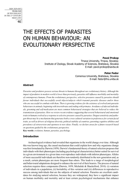 The Effects of Parasites on Human Behaviour: an Evolutionary Perspective