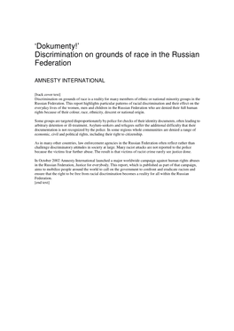 Discrimination on Grounds of Race in the Russian Federation