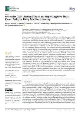 Molecular Classification Models for Triple Negative Breast Cancer Subtype Using Machine Learning