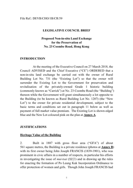 DEVB/CHO/1B/CR/59 LEGISLATIVE COUNCIL BRIEF Proposed Non-In