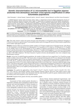 Genetic Characterization of 11 Microsatellite Loci in Egyptian Pigeons (Columba Livia Domestica) and Their Cross-Species Amplification in Other Columbidae Populations