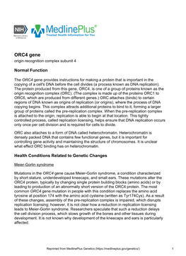 ORC4 Gene Origin Recognition Complex Subunit 4