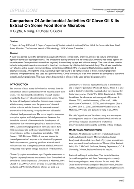 Comparison of Antimicrobial Activities of Clove Oil & Its