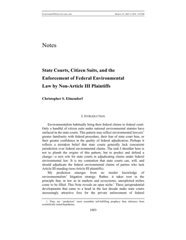 State Courts, Citizen Suits, and the Enforcement of Federal Environmental Law by Non-Article III Plaintiffs