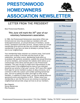 PHA Winter 2015 Newsletter