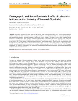 Demographic and Socio-Economic Profile of Labourers in Construction