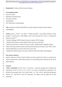 Acquisition of Hypoxia Inducibility by Oxygen Sensing N-Terminal Cysteine Oxidase in 11 Spermatophytes 12 13 Authors: Daan A