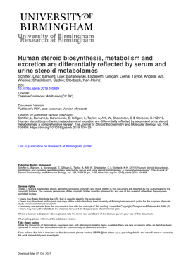 Human Steroid Biosynthesis, Metabolism and Excretion Are