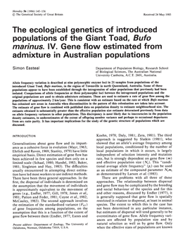 The Ecological Genetics of Introduced Populations of the Giant Toad, Bufo Marinus. IV. Gene Flow Estimated from Admixture in Australian Populations