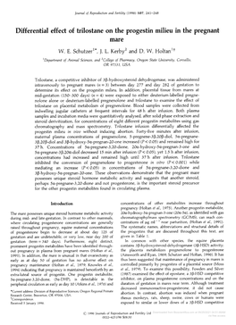 Differential Effect of Trilostane on the Progestin Milieu in the Pregnant Mare W