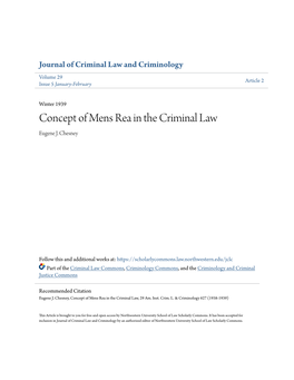 Concept of Mens Rea in the Criminal Law Eugene J