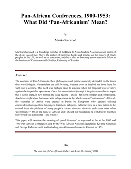 Pan-African Conferences, 1900-1953: What Did ‘Pan-Africanism’ Mean?