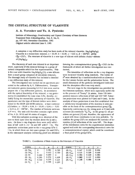 THE CRYSTAL STRUCTURE of VLASOVITE A. A. Voronkov and Yu