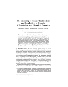 The Encoding of Manner Predications and Resultatives in Oceanic: a Typological and Historical Overview