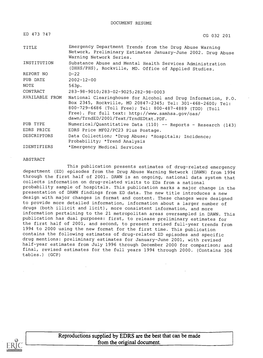 TITLE Emergency Department Trends from the Drug Abuse Warning Network, Preliminary Estimates January-June 2002