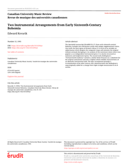 Two Instrumental Arrangements from Early Sixteenth-Century Bohemia Edward Kovarik