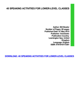 40 Speaking Activities for Lower-Level Classes