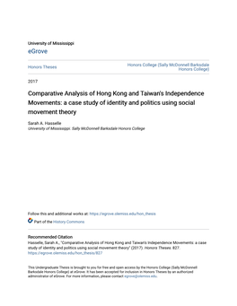 Comparative Analysis of Hong Kong and Taiwan's Independence Movements: a Case Study of Identity and Politics Using Social Movement Theory