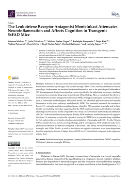 The Leukotriene Receptor Antagonist Montelukast Attenuates Neuroinﬂammation and Affects Cognition in Transgenic 5Xfad Mice