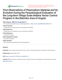 First Observations of Plasmodium Malariae And