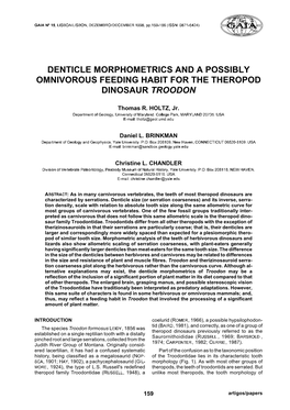 Denticle Morphometrics and a Possibly Omnivorous Feeding Habit for the Theropod Dinosaur Troodon