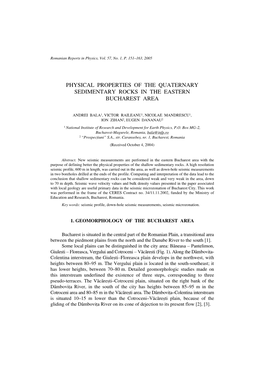 Physical Properties of the Quaternary Sedimentary Rocks in the Eastern Bucharest Area
