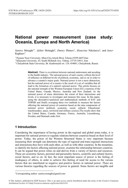 National Power Measurement (Case Study: Oceania, Europa and North America)