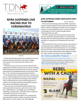 Nyra Suspends Live Racing Due to Coronavirus