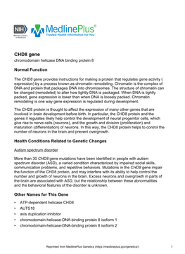 CHD8 Gene Chromodomain Helicase DNA Binding Protein 8