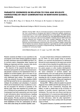 Parasitic Zoonoses in Relation to Fish and Wildlife Harvesting by Inuit Communities in Northern Quebec, Canada