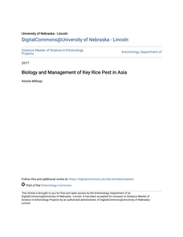 Biology and Management of Key Rice Pest in Asia