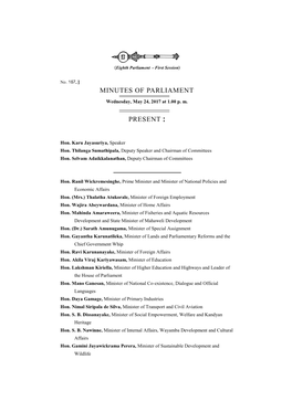 Minutes of Parliament Present