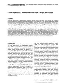 Quercus Garryana Communities in the Puget Trough, Washington