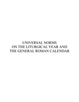 Universal Norms on the Liturgical Year and the General Roman Calendar