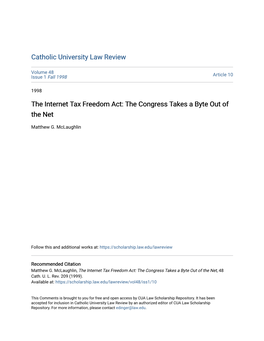 The Internet Tax Freedom Act: the Congress Takes a Byte out of the Net