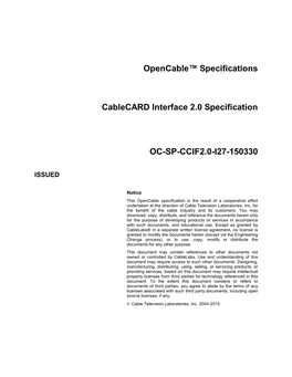 Opencable™ Specifications Cablecard Interface 2.0