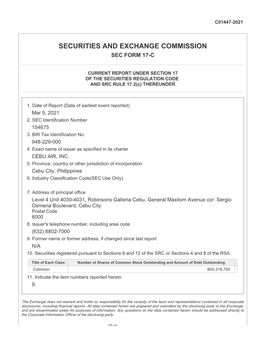 Securities and Exchange Commission Sec Form 17-C