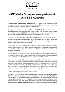 VICE Media Group Renews Partnership with SBS Australia