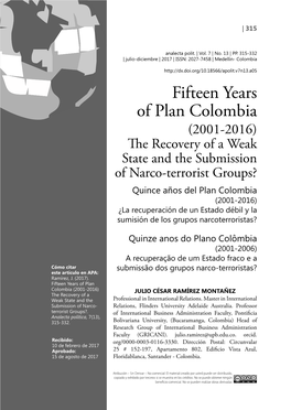 Fifteen Years of Plan Colombia