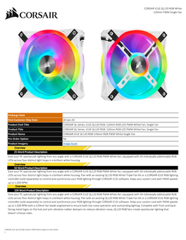 CORSAIR Icue QL120 RGB White 120Mm PWM Single Fan