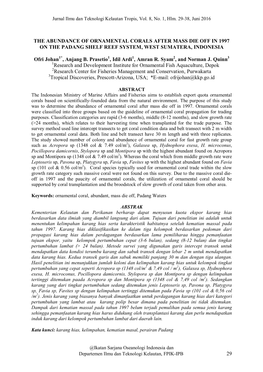 29 the ABUNDANCE of ORNAMENTAL CORALS AFTER MASS DIE OFF in 1997 on the PADANG SHELF REEF SYSTEM, WEST SUMATERA, INDONESIA Ofri