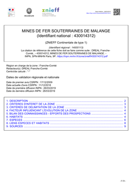 MINES DE FER SOUTERRAINES DE MALANGE (Identifiant National : 430014312)