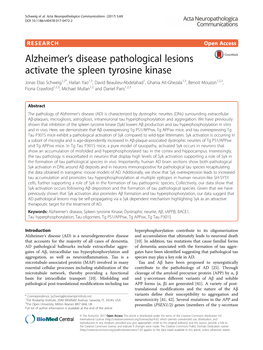 Alzheimer's Disease Pathological Lesions Activate the Spleen Tyrosine