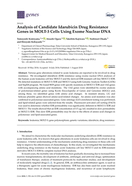 Analysis of Candidate Idarubicin Drug Resistance Genes in MOLT-3 Cells Using Exome Nuclear DNA
