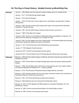 Postal History: Notable Events by Month/Day/Year