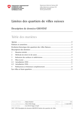 Description De Données GEOSTAT : Limites Des Quartiers De Villes