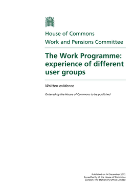 The Work Programme: Experience of Different User Groups